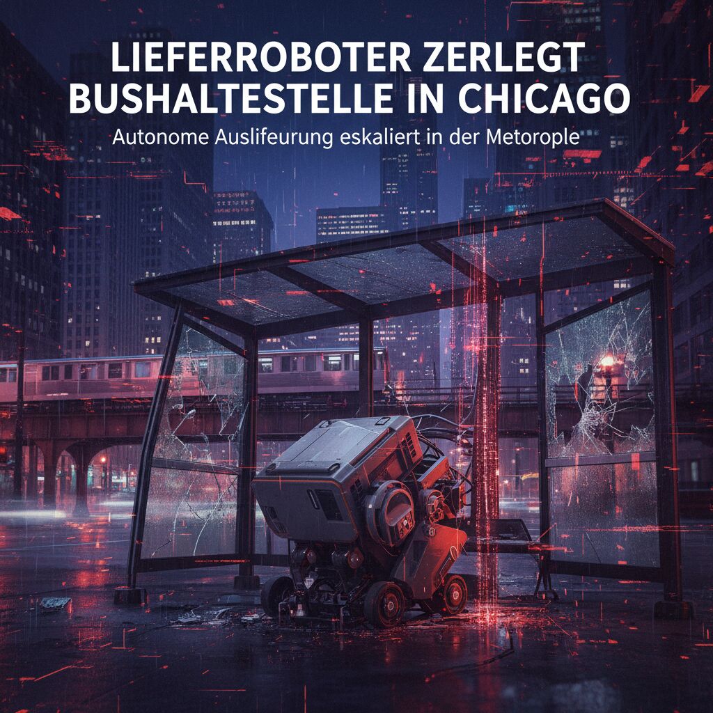 Lieferroboter zerlegt Bushaltestelle in Chicago